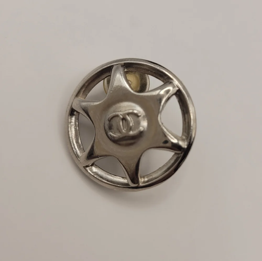 Rare Chanel Silver Star Badge Clip On Earrings